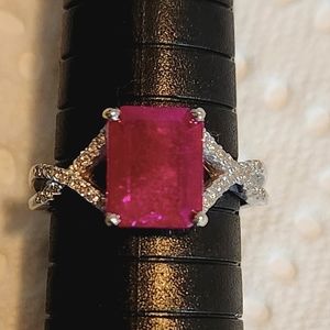 Ruby Multi-carat 925 Sterling Silver Ring. Size 8.5, 14k Plated.